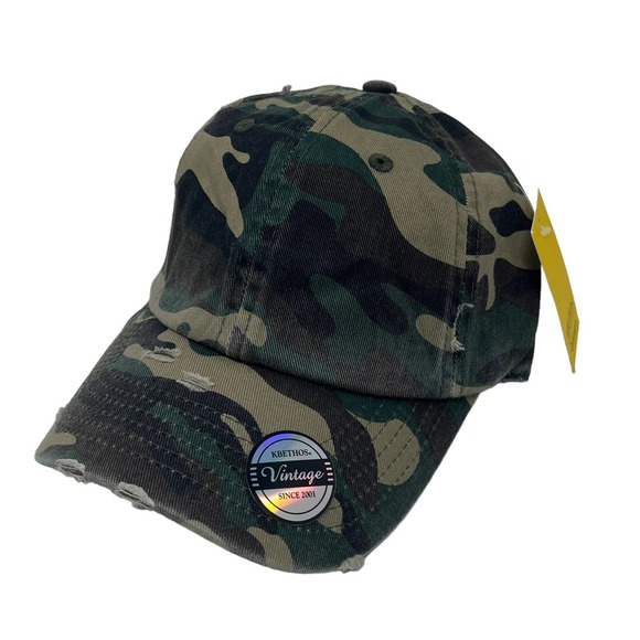 NWT Kids Distressed‎ Camouflage Baseball Hat Cap Low Profile Adjustable Cotton - Picture 1 of 6